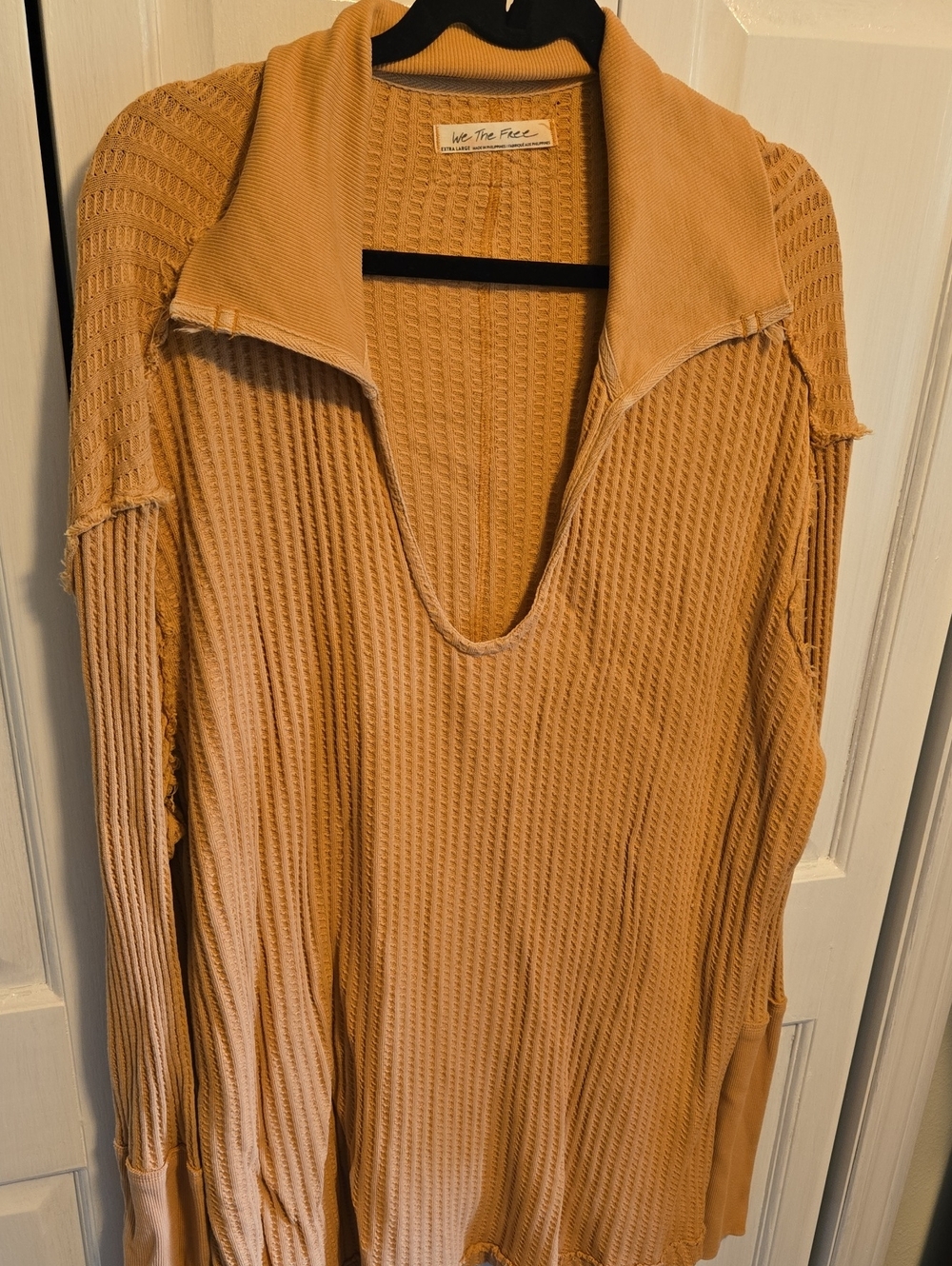 We The Free Women's Waffle-Knit Deep V Pullover Sweater - Mustard